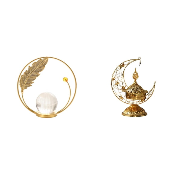 2 Pieces Crystal Ball Statue Iron Figurine Arabic Incense Burner Ornamental Design for Living Room Office Bedroom