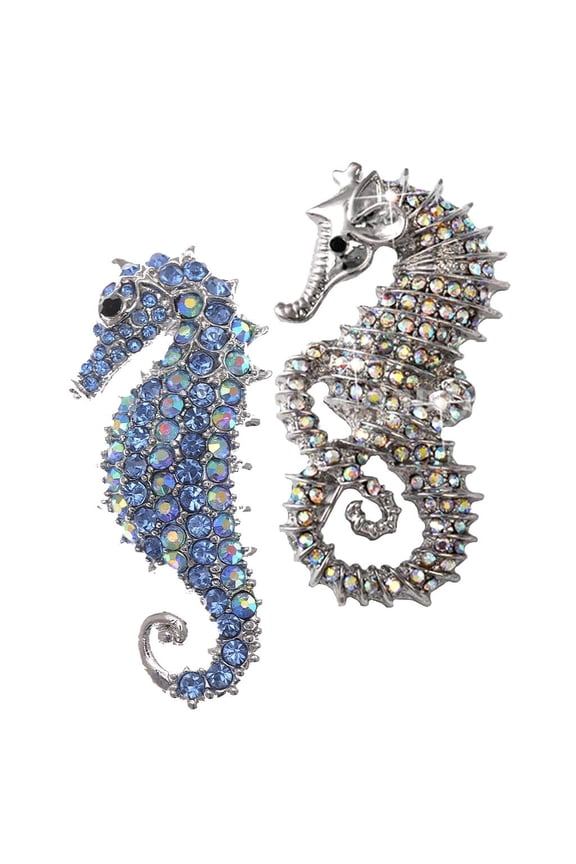 2 Pieces Crystal Brooch Seahorse Shaped Costume Jewelry Pretty Accessory