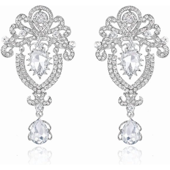 2 Pieces Crystal Rhinestone Marquise Pear-Shaped Teardrop Flower Brooch Pin Set for Women