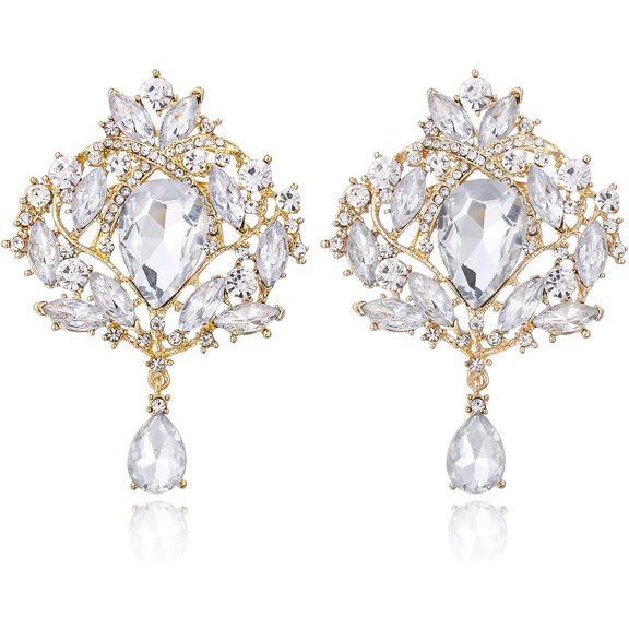 2 Pieces Crystal Rhinestone Marquise Pear-Shaped Teardrop Flower Brooch Pin Set for Women