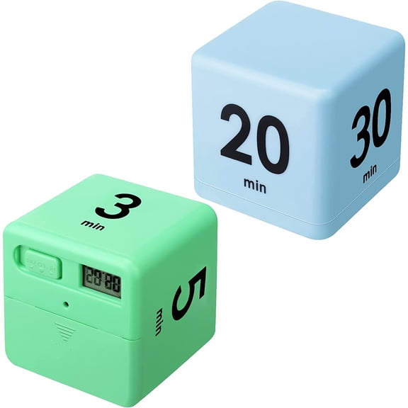2 Pieces Cube Productivity Flip Gravity Sensor Flip Countdown Countup Workout Management 1 3 5 10 Minutes and 15 20 30 60 Minutes for Work Learning Kitchen Cooking(Green, Blue)