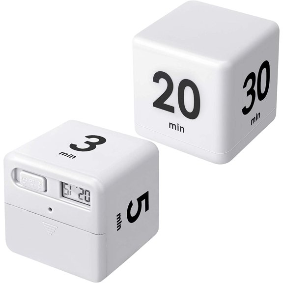 2 Pieces Cube Productivity Timer Flip Gravity Sensor Flip Countdown Countup Workout Timer Management 1 3 5 10 Minutes and 15 20 30 60 Minutes for Back to School Work Kitchen-White