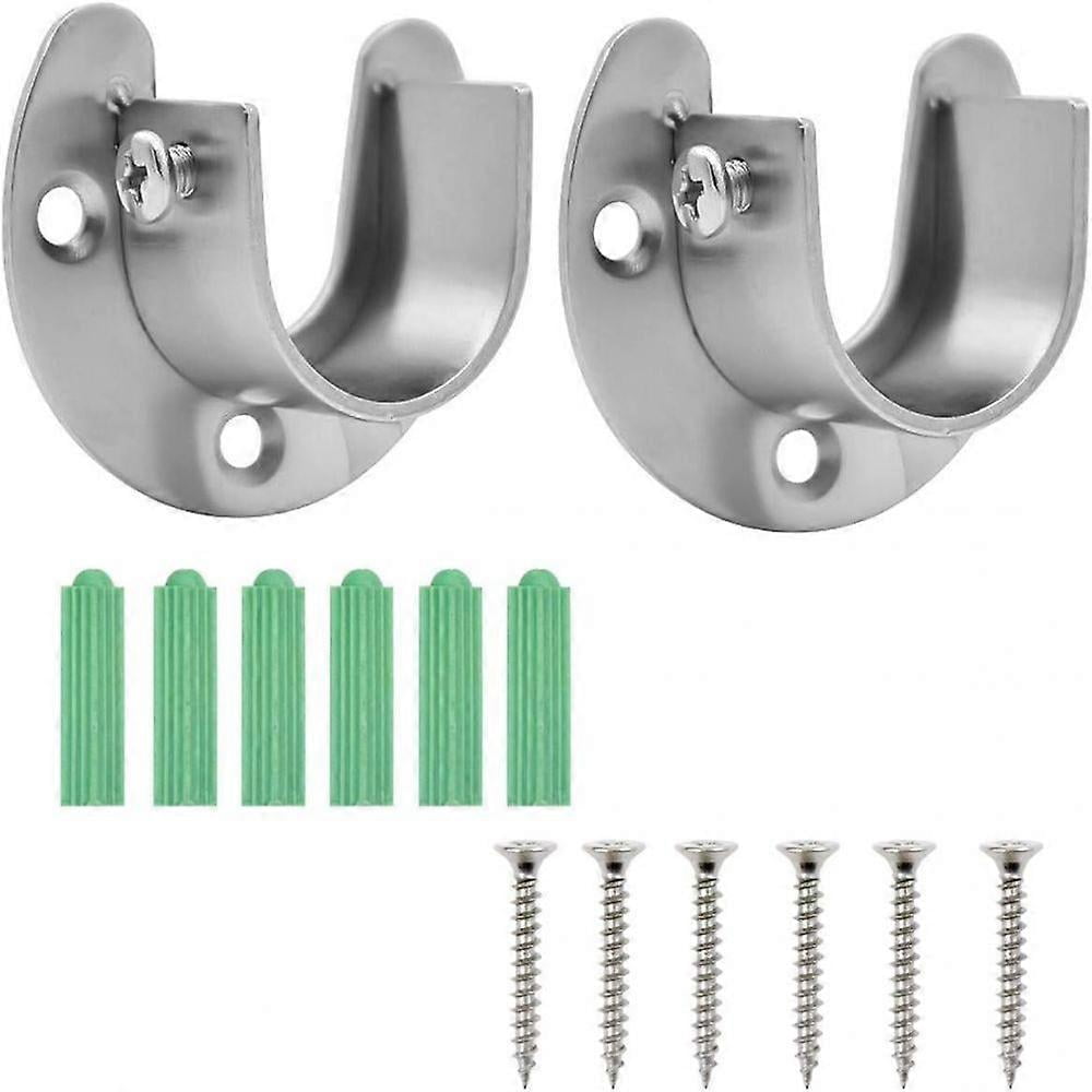 2 Pieces Curtain Rod Bracket, 25Mm Stainless Steel U-Shaped Wardrobe Rod Bracket