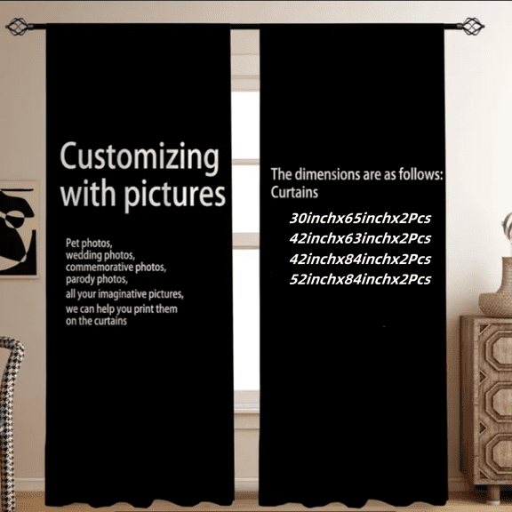 2 Pieces Custom Printed Curtain Polyester Material For Bedroom Living Room Study Anti Privacy Curtain