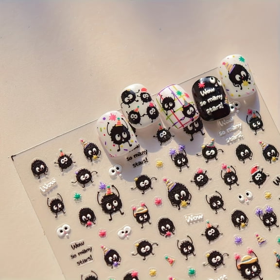 2 Pieces Cute Anime Cartoon Nail Art Stickers - Shiny Self-Adhesive Nail Wraps for Creative DIY Manicures