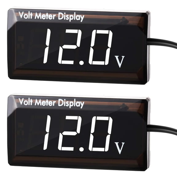 2 Pieces DC 4 to 28V Car Digital Voltmeter 12V Voltage Meter Car Audio Gauge LED Display 12V Waterproof Voltage Gauge Meter for Motorcycle(White Light)