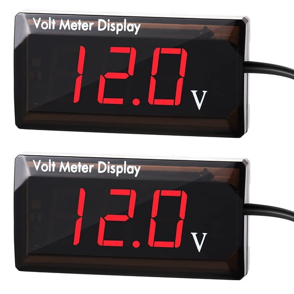 2 Pieces DC 5 to 30V Car Digital Voltmeter 12V Voltage Meter Car Audio Gauge LED Display 12V Waterproof Voltage Gauge Meter for Motorcycle(Red Light)