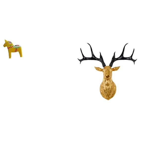 2 Pieces Dalecarlian Horse Deer Head Sculpture Animal Figurine Hand Painted Wood for Home Office Decor Display