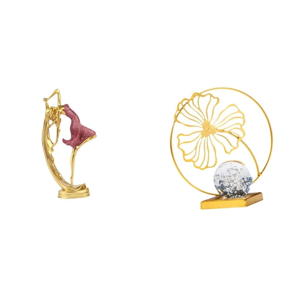 2 Pieces Dancing Girl Statue Ballerina Leaf Sculpture Iron and Resin Modern Art for Office Desk Bookshelf Home Decor
