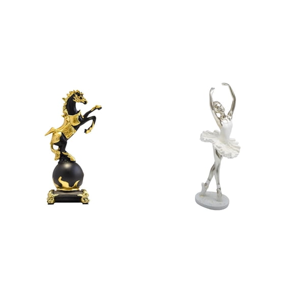 2 Pieces Dancing Girl Statue Horse Figurine Desktop Ornament Modern Art Style for Office Desk Home Shelves
