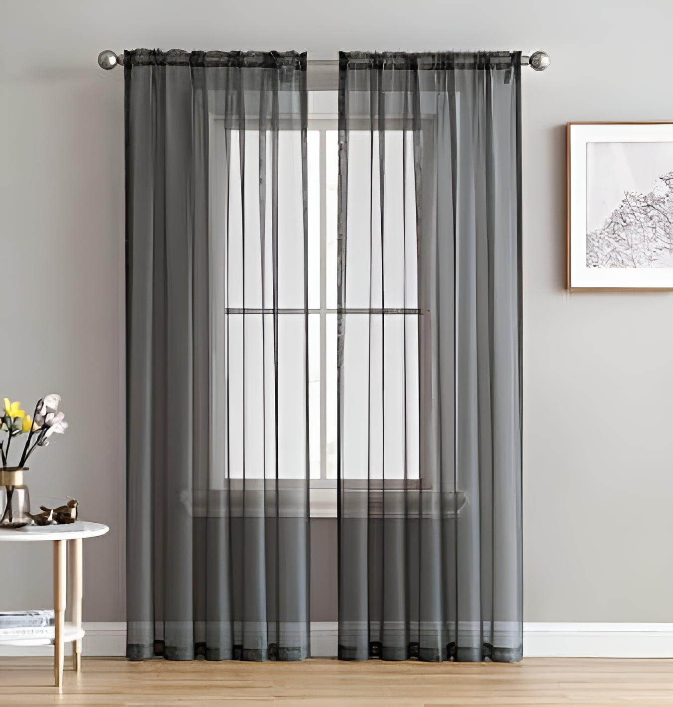 SAMIMPORT-2011 Dark Gray Solid Sheer Voile Curtains, 55 x 84 (2 Panels)