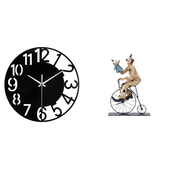 2 Pieces Decorative Clock Clown Statue Tabletop Ornament Large 11.81 Inch Acrylic for Bedroom Kitchen Hotel