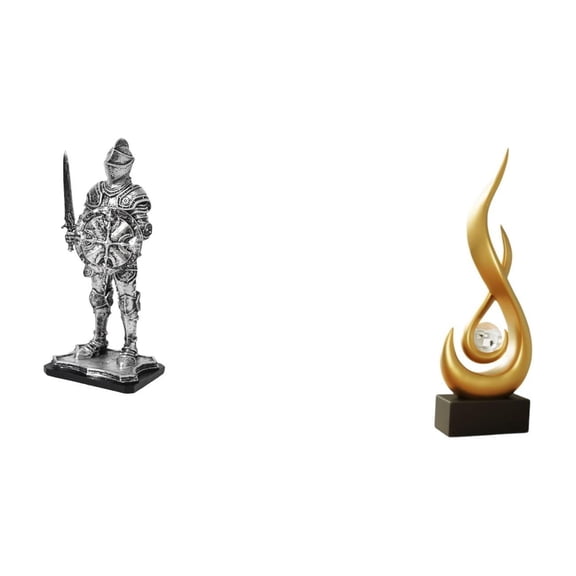 2 Pieces Decorative Figurine Art Piece Knight Statue Abstract Fire Sculpture Resin Design for Bookshelf Office Table
