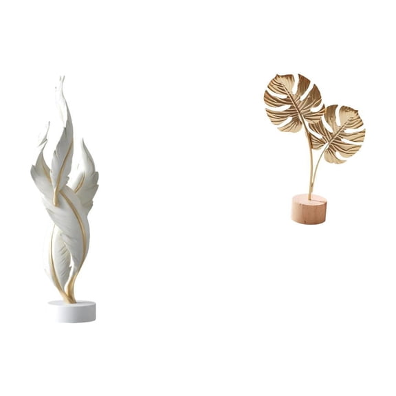 2 Pieces Decorative Figurine Leaf Sculpture Metal Statue Unique Resin Material for Office Desk Home Table Decor