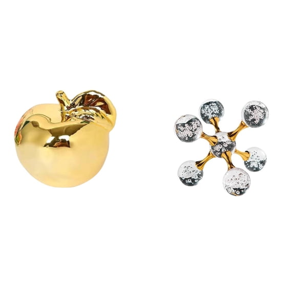 2 Pieces Decorative Statue Fruit Sculpture Bubble Sphere Ceramic Glazed Ornament for Office Desk Living Room Shelf