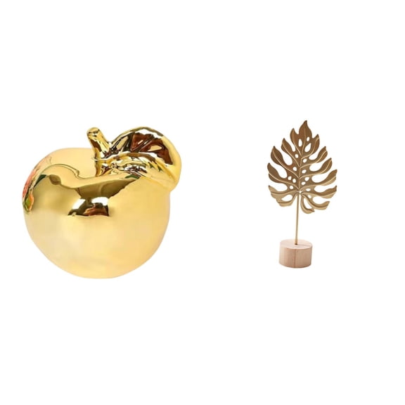 2 Pieces Decorative Statue Fruit Sculpture Ceramic Metal Leaf Ornament for Home Office Party Desktop Display