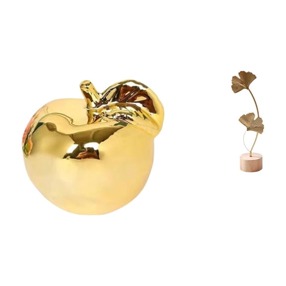 2 Pieces Decorative Statue Fruit Sculpture Leaf Figurine Ceramic Iron Material Home Office Table Decor