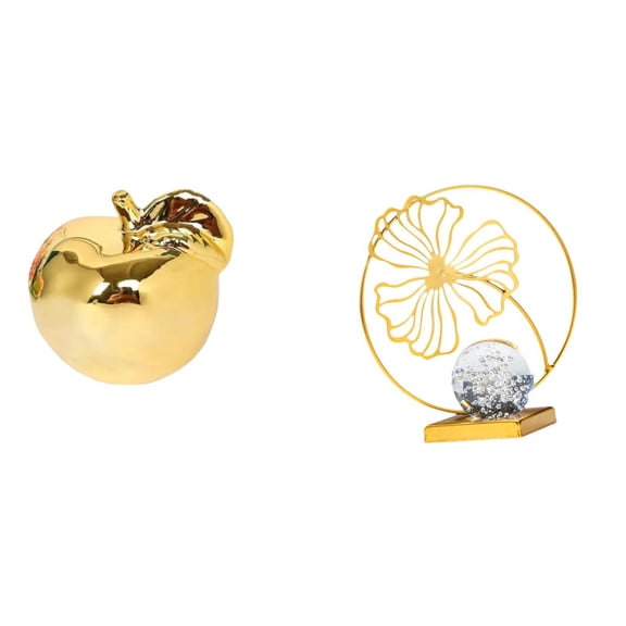 2 Pieces Decorative Statue Fruit Sculpture Leaf Figurine Smooth Ceramic Iron Creative Artwork for Home Office Desktop