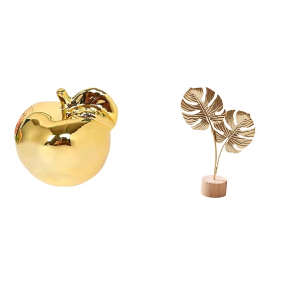 2 Pieces Decorative Statue Fruit Sculpture Leaf Sculpture Ceramic Metal Material for Home Office Table Display