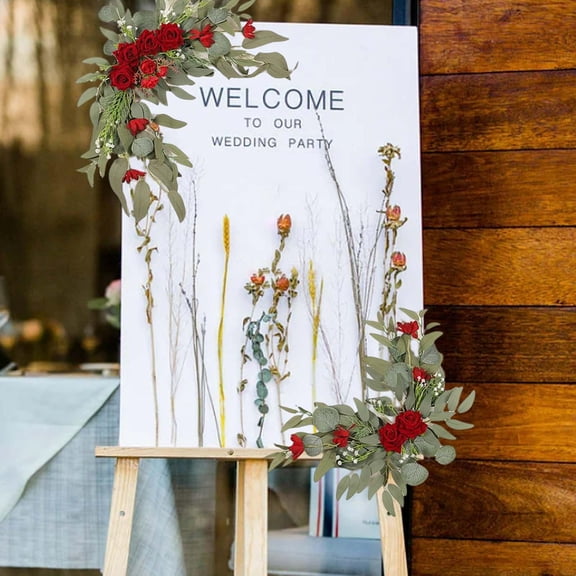 2 Pieces Decorative Wedding Arch Flowers Rose and Gypsophila Garland Artificial Flower Swag for Wedding Party Wall Table Centerpiece Decor red flowers