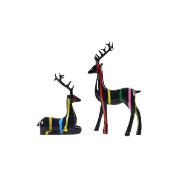 2 Pieces Deer Figurine Decorations With Bells And Cute Design For Living Room Mantel Shelf Table Decoration