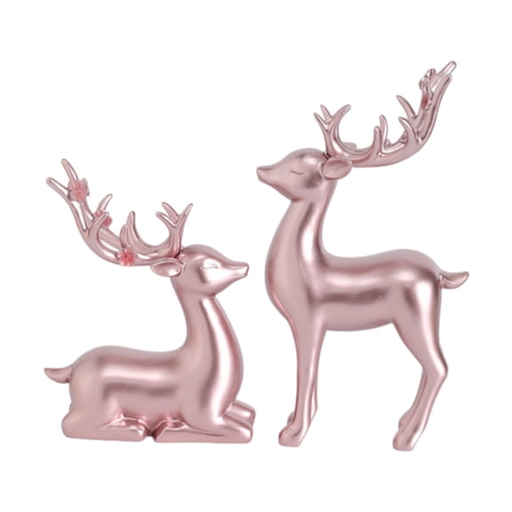 2 Pieces Deer Figurines Animal Statues Tabletop Sculpture Resin Material for Bedroom Living Room Shelf