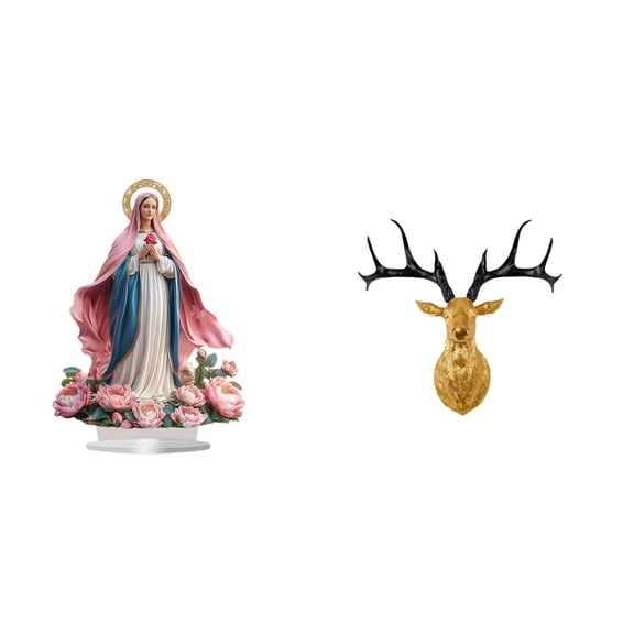 2 Pieces Deer Head Wall Decoration Acrylic Standing Ornament Resin Sculpture Base for Dining Room Party Wedding Gift