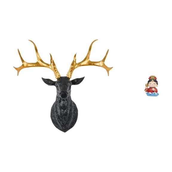 2 Pieces Deer Head Wall Decoration Elk Sculpture Resin Ornament Unique Artwork for Fireplace Bedroom Display