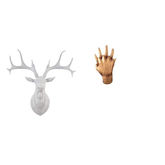 2 Pieces Deer Head Wall Decoration Hand Sculpture Elk Figurine Resin Material for Living Room Shelf Lovers