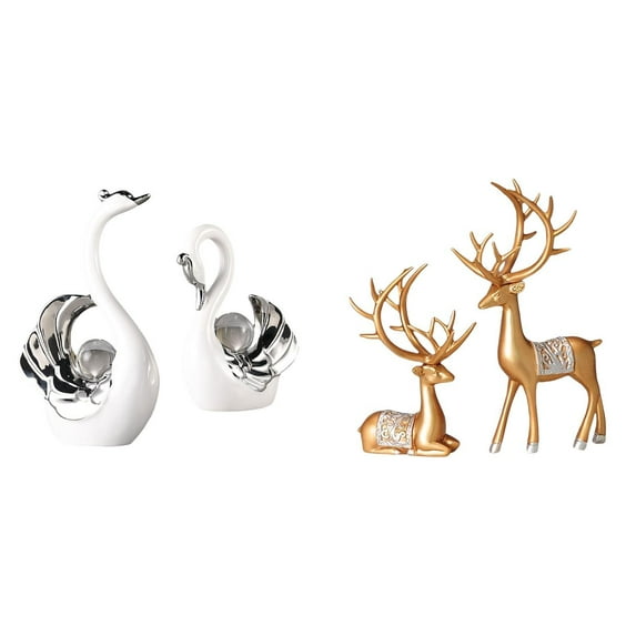 2 Pieces Deer Ornaments Animal Sculptures Swan Decoration in a Modern Resin Design for Home Office Tabletop Gift