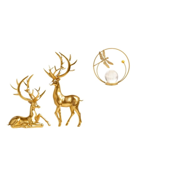 2 Pieces Deer Sculpture Crystal Ball Figurine Resin Ornament for Living Room Bedroom Office Desk Decoration