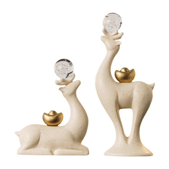 2 Pieces Deer Sculpture Statue Tabletop Animal Ornament Ceramic Material for Home Decor Living Room Bedroom