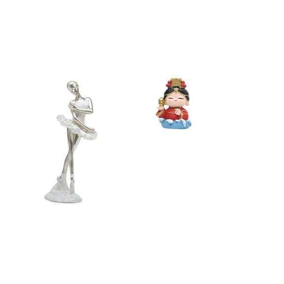 2 Pieces Desktop Figurine Ballerina Statue Mazu Mother Sculpture Resin Material for Home Office Decor and Gift