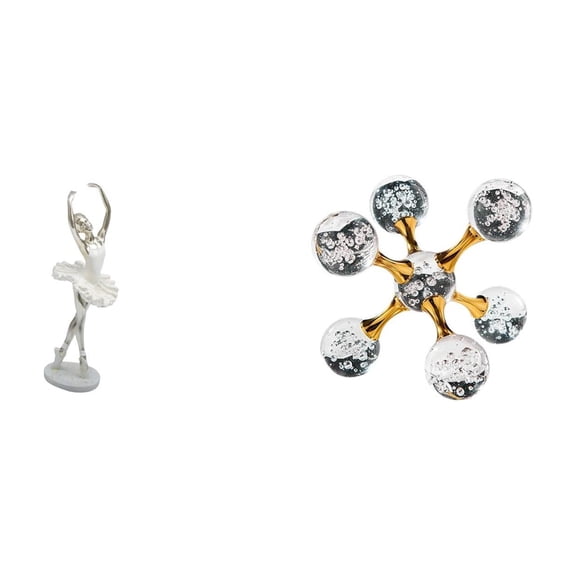 2 Pieces Desktop Figurine Ballet Girl Statue Sphere Ornament Eco Friendly Resin Material for Bedroom Office Shelf Decor