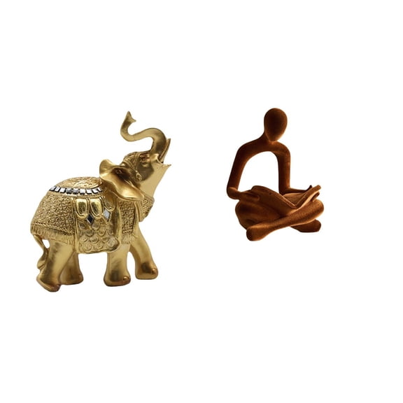 2 Pieces Desktop Figurine Elephant Statue Abstract Thinker Resin Construction Living Room Office Display Collection