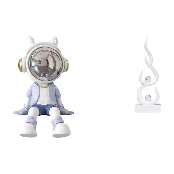 2 Pieces Desktop Figurine Fire Sculpture Astronaut Statue Resin Construction for Shelf Office Home Display