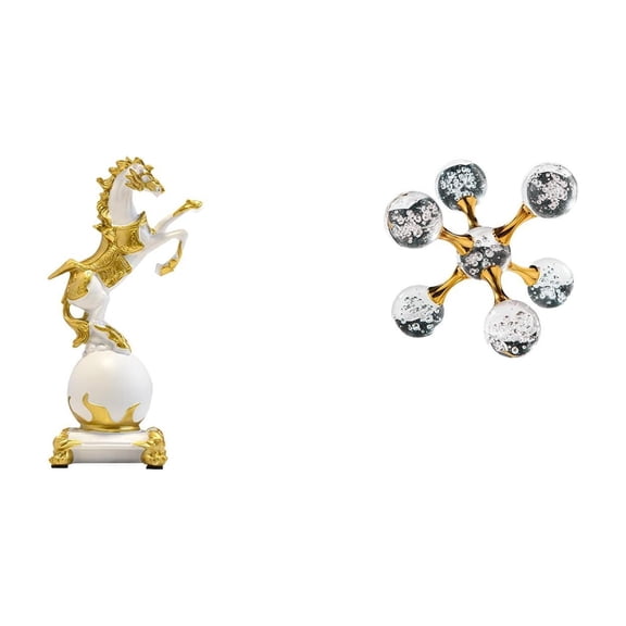 2 Pieces Desktop Figurine Horse Statue Sphere Sculpture Eco Friendly Resin Home Office Bedroom Tabletop Decor