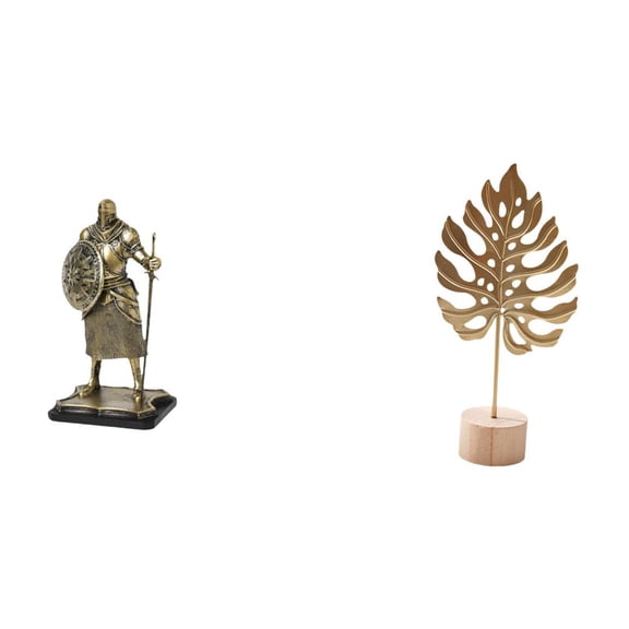 2 Pieces Desktop Figurine Leaf Sculpture Knight Statue Resin Craft for Entryway Table Party Decor