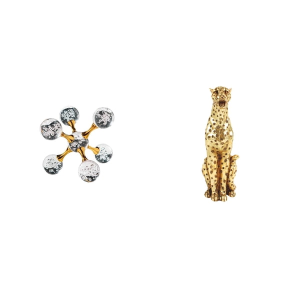 2 Pieces Desktop Figurine Sphere Ornament Gold Cheetah Eco Friendly Material for Office Home Shelf Decor