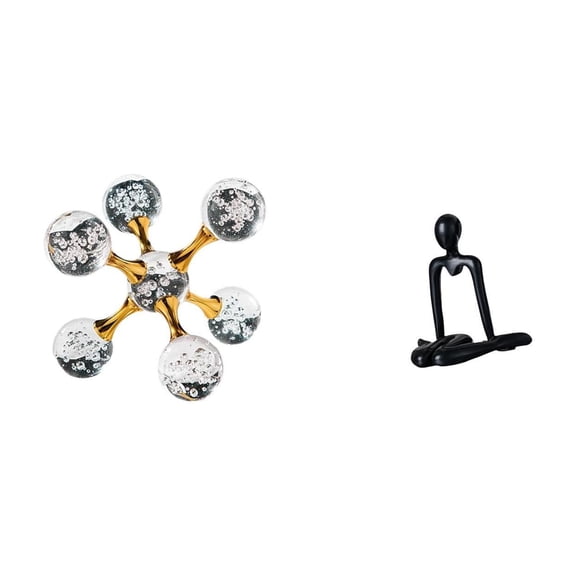 2 Pieces Desktop Figurine Sphere Sculpture Abstract Statue Durable Glass for Bookshelf Desk Living Room Office