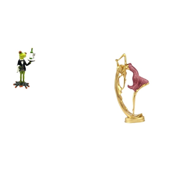 2 Pieces Desktop Figurine Waiter Frog Statue Dancing Girl Statue Resin Material for Home Office Desk Shelf Decor
