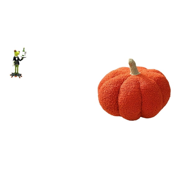 2 Pieces Desktop Figurine Waiter Frog Statue Halloween Pumpkin Pillow Plush Material for Shelf Office Home Decor