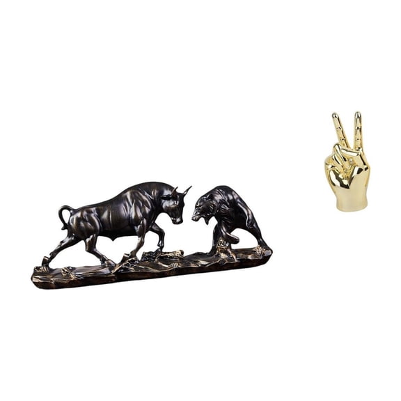 2 Pieces Desktop Statue Bull Bear Ornaments Modern Resin Artwork Unique Creative Design for Home Office Display