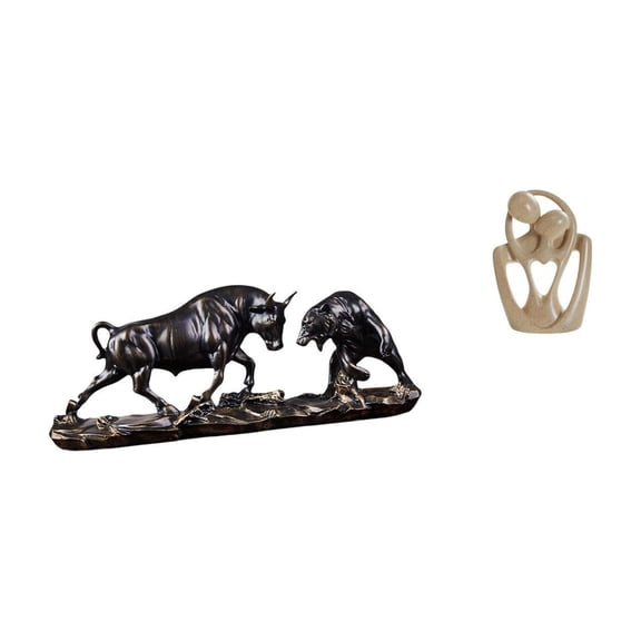 2 Pieces Desktop Statue Bull Sculpture Abstract Statue Resin Material for Home Office Living Room Decor