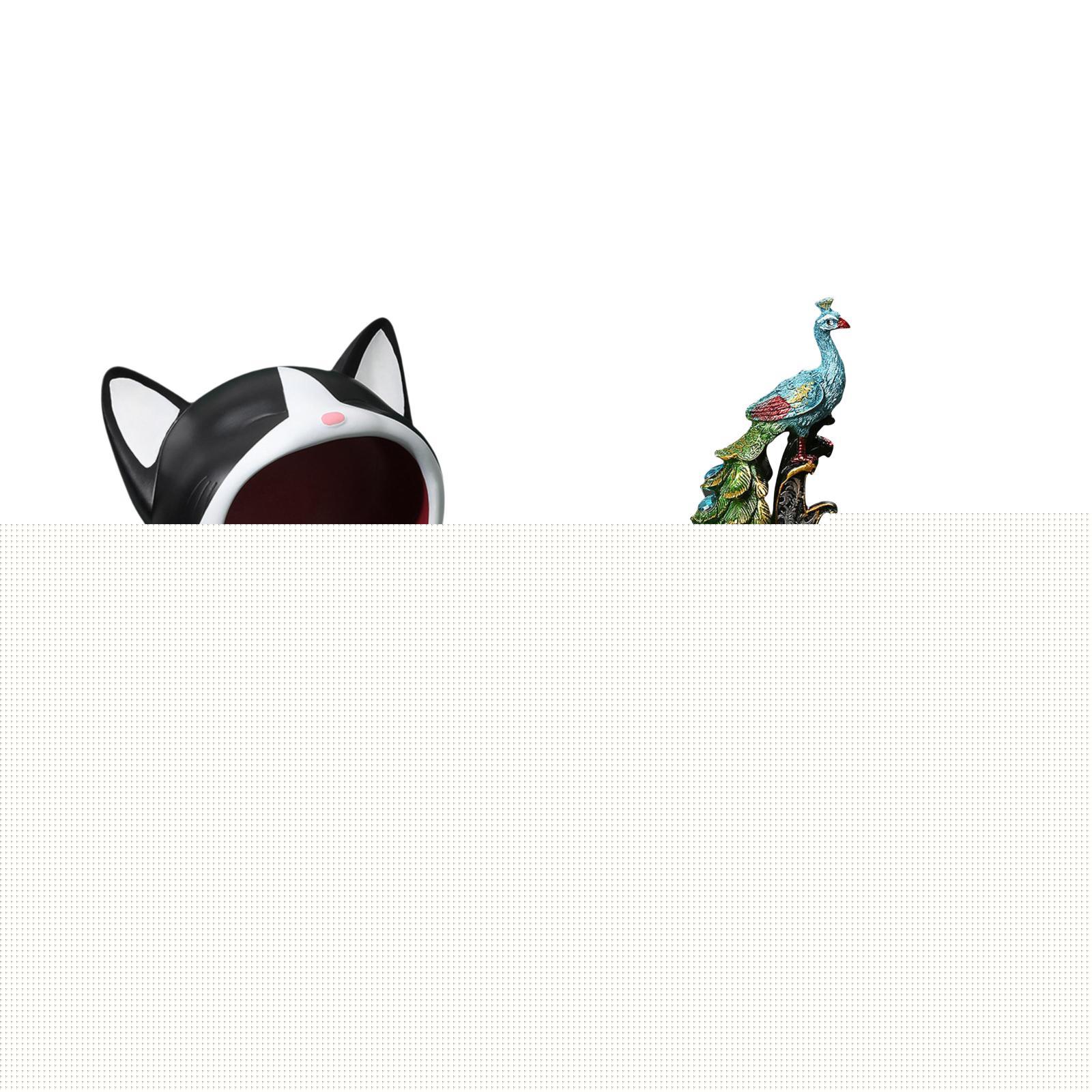 2 Pieces Desktop Statue Cat Peacock Decorative Figurine Resin Construction for Living Room Office Shelf