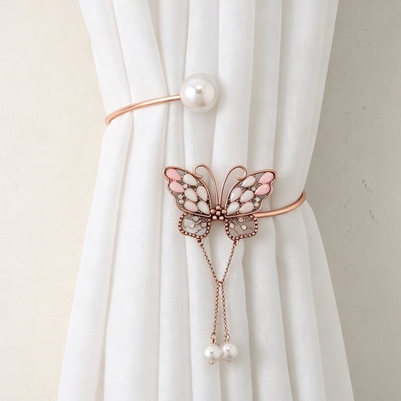 2 Pieces Diamond Butterfly Curtain Straps with Crystal Accents for Home Bedroom Living Room - Elegant Adjustable Tiebacks for Window Treatments