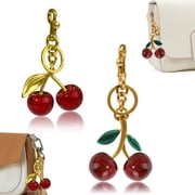 2 Pieces Different Styles Cherry Bag Charms, Red Glitter Cherry Keychain with Gold/Green Leaf, Cute Cherry Key Chain Accessories for Purse Women Handbags Car
