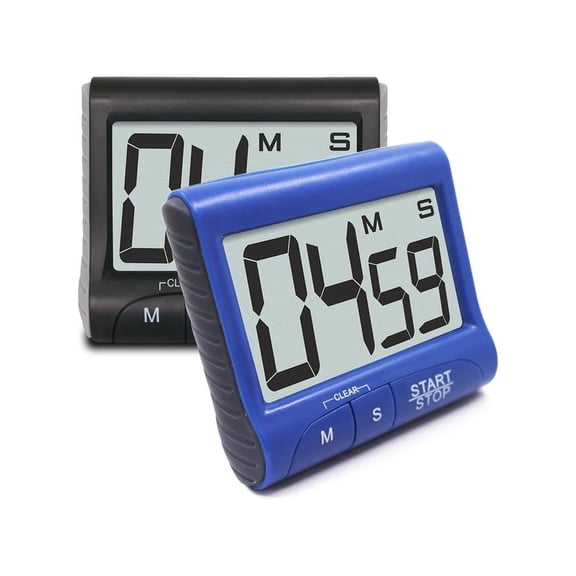 2 Pieces Digital Magnetic Kitchen Timers with Loud Alarm Ring, Countdown Large LCD Display Screen Timers with Stand- Black, Blue