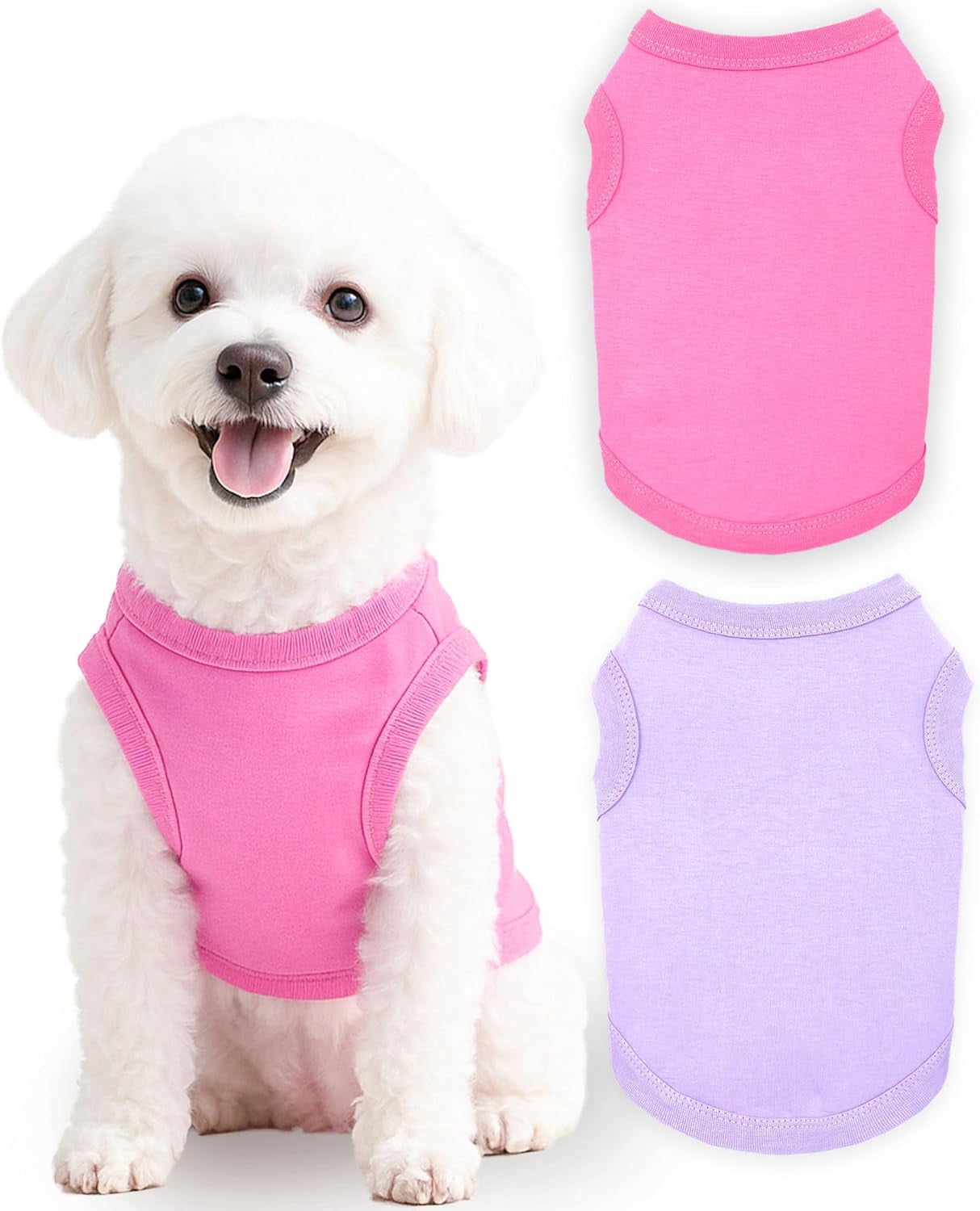 2 Pieces Dog Clothes Spring Summer Puppy Soft Dog Shirt Solid Color Chihuahua Clothes Pet Clothing Cute Cat Clothing XXS~M (Rose,Purple, Medium)