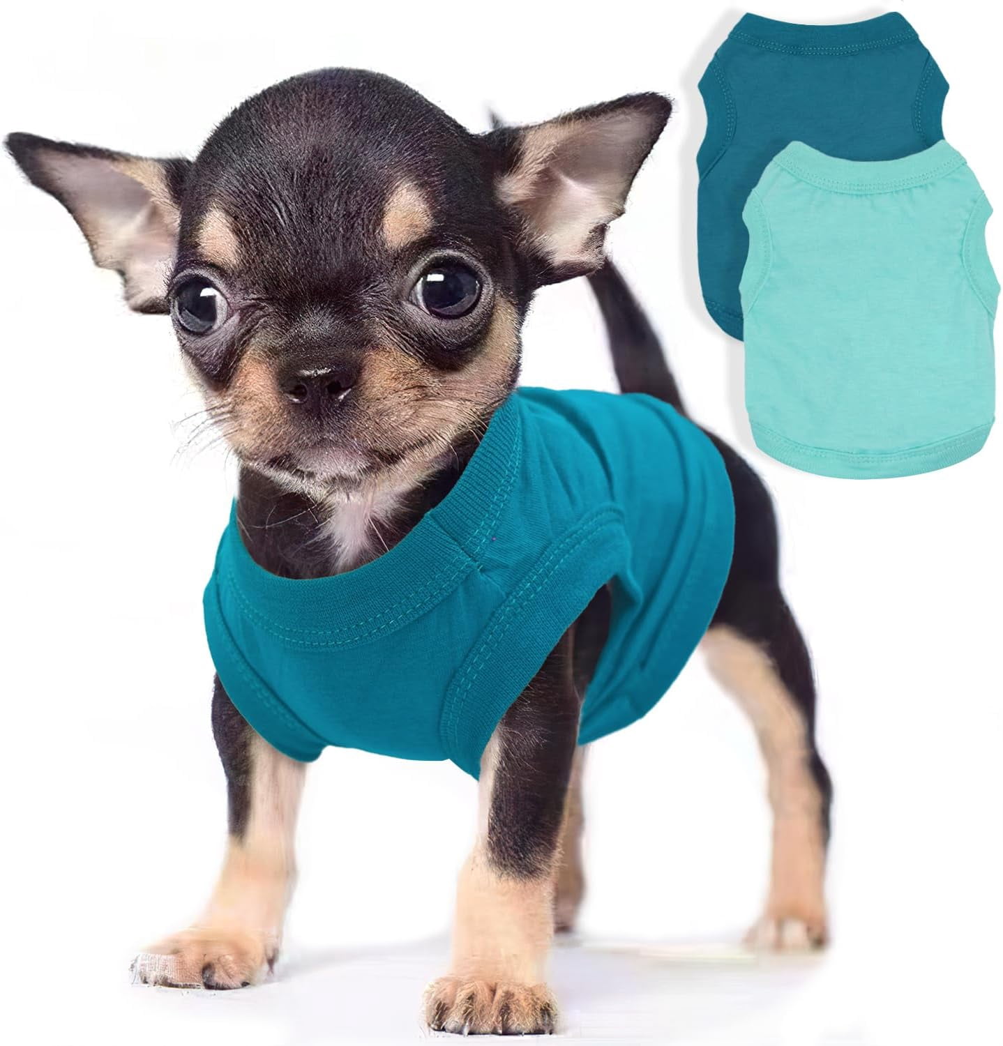 2 Pieces Dog Clothes for Small Dogs Girl Boy Chihuahua Clothes Summer Puppy Soft Dog Shirt Solid Color Pet Clothing Cute Cat Cloth, XXS,Green,Blue